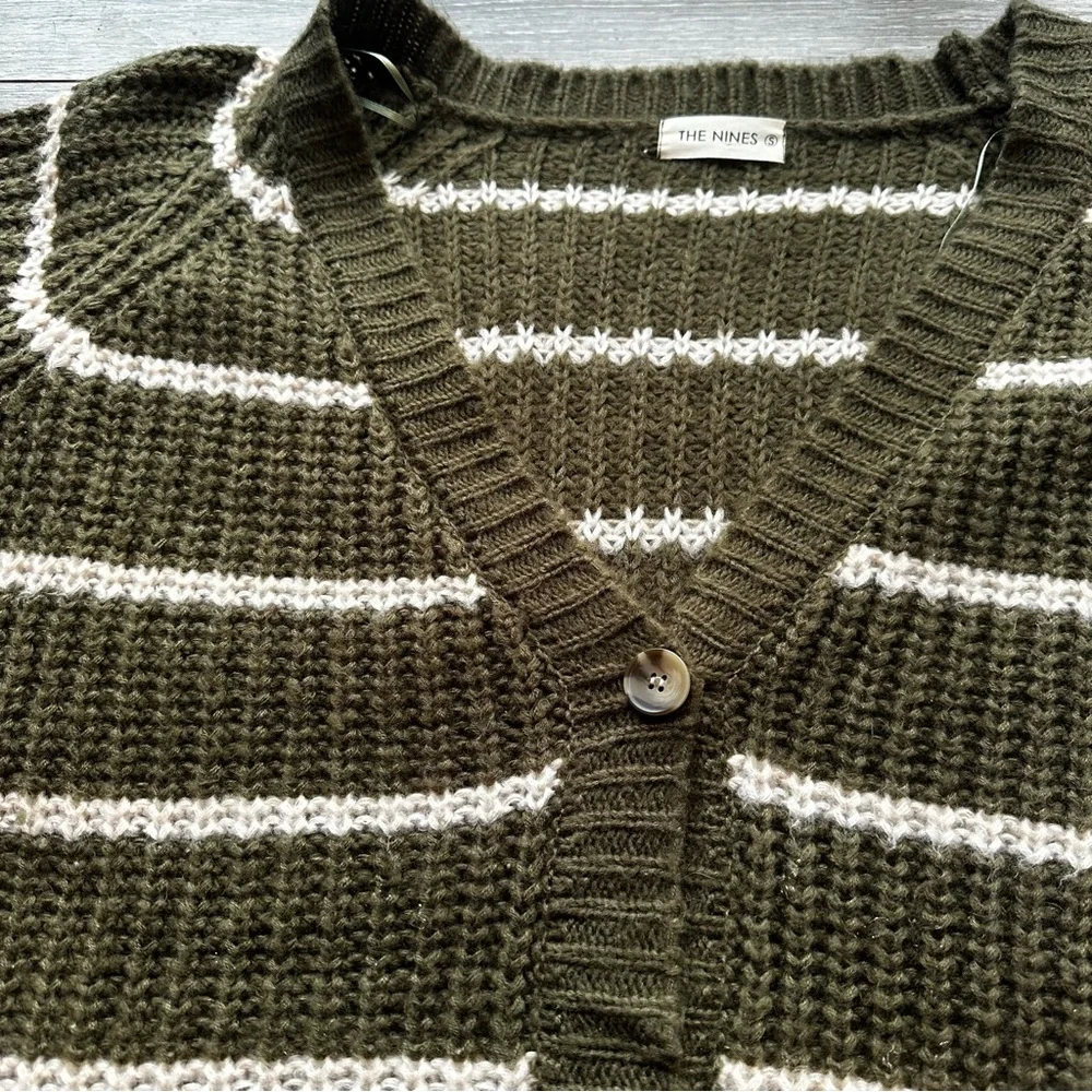Grampa Core Oversized Slouchy Olive White Striped Sweater sz S‎